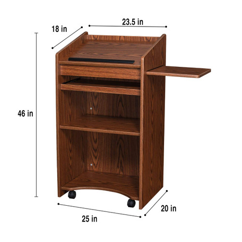 Core Command Series Mobile Lectern with Side Shelf (Medium Oak)