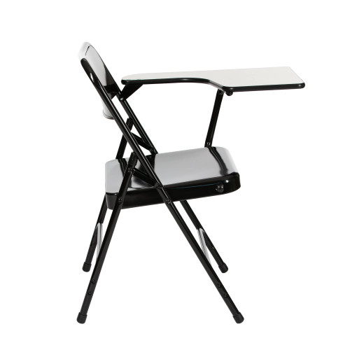 Heavy-Duty Folding Chairs with Tablet Arm, Steel Frame, Writing Surface, Dual Braces (2-Pack, Black, Left Handed)