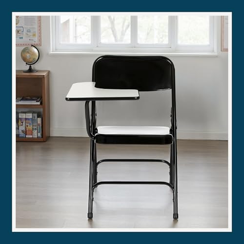 Heavy-Duty Folding Chairs with Tablet Arm, Steel Frame, Writing Surface, Dual Braces (2-Pack, Black, Right Handed)