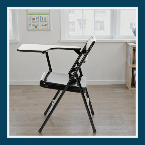 Heavy-Duty Folding Chairs with Tablet Arm, Steel Frame, Writing Surface, Dual Braces (2-Pack, Black, Right Handed)