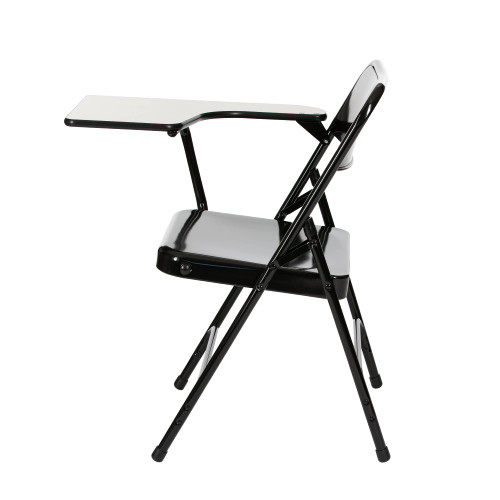 Heavy-Duty Folding Chairs with Tablet Arm, Steel Frame, Writing Surface, Dual Braces (2-Pack, Black, Right Handed)