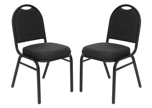 Dome Back Upholstered Stackable Banquet Chairs Premium Commercial Seating (2 Pack, Fabric, Ebony Black, Black Santex Frame)