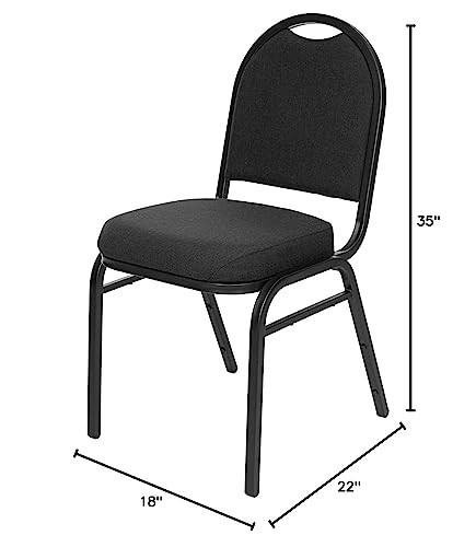 Dome Back Upholstered Stackable Banquet Chairs Premium Commercial Seating (2 Pack, Fabric, Ebony Black, Black Santex Frame)