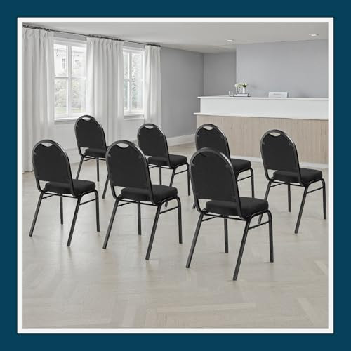 Dome Back Upholstered Stackable Banquet Chairs Premium Commercial Seating (2 Pack, Fabric, Ebony Black, Black Santex Frame)