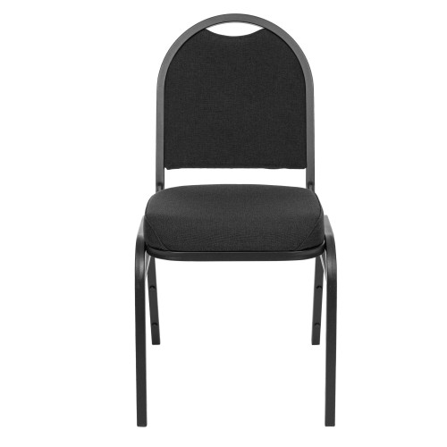 Dome Back Upholstered Stackable Banquet Chairs Premium Commercial Seating (2 Pack, Fabric, Ebony Black, Black Santex Frame)