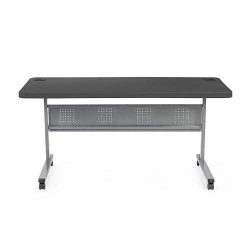 Commercial-Grade Premium Industrial Nesting Flip-Top Blow-Molded Training Table with Steel Frame and a 1.75" Thick Surface (24" × 60", Charcoal Slate Top)
