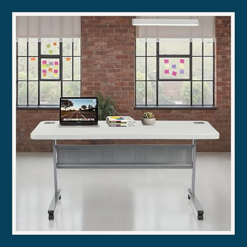 Commercial-Grade Premium Industrial Nesting Flip-Top Blow-Molded Training Table with Steel Frame and a 1.75" Thick Surface (24" × 60", Speckled Grey Top)
