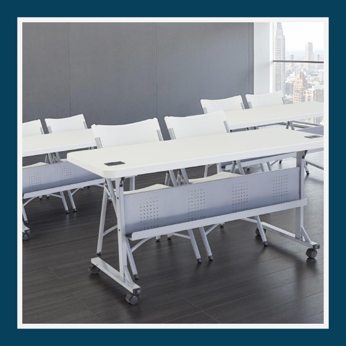 Commercial-Grade Premium Industrial Nesting Flip-Top Blow-Molded Training Table with Steel Frame and a 1.75" Thick Surface (24" × 60", Speckled Grey Top)
