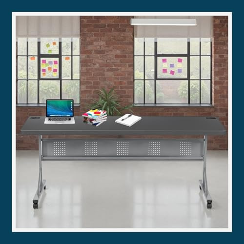 Commercial-Grade Premium Industrial Nesting Flip-Top Blow-Molded Training Table with Steel Frame and a 1.75" Thick Surface (24" × 72", Charcoal Slate Top)