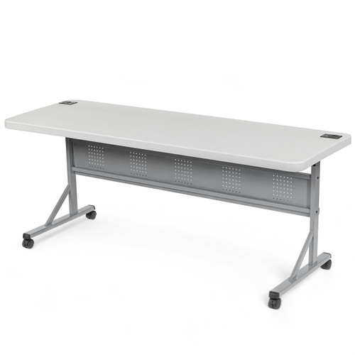 Commercial-Grade Premium Industrial Nesting Flip-Top Blow-Molded Training Table with Steel Frame and a 1.75" Thick Surface (24" × 72", Speckled Grey Top)