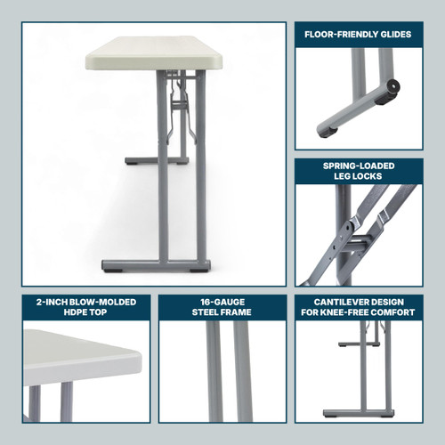 Commercial-Grade Premium Industrial Seminar Folding Table with Thick Blow-Molded Top and 16-Gauge Cantilever Steel Legs (Seminar, 18" × 72", Speckled Gray Top)