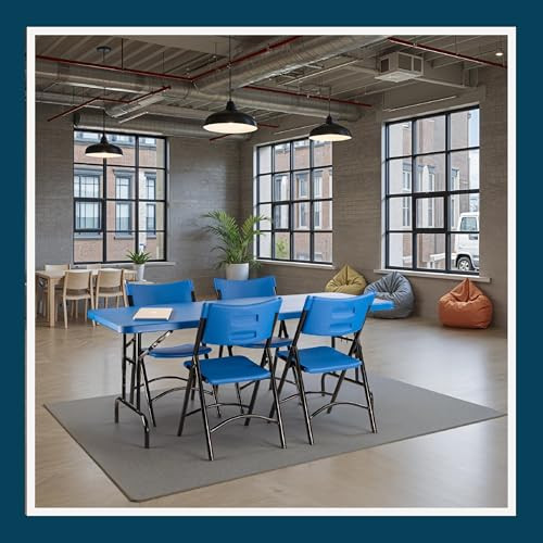 Adjustable-Height Commercial-Grade Premium Industrial Folding Table, 6-Foot Pedestal-Leg Design with 17-Gauge Steel Frame and Thick Double-Wall Top (72" × 30", Blue Top)
