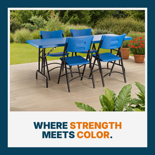 Adjustable-Height Commercial-Grade Premium Industrial Folding Table, 6-Foot Pedestal-Leg Design with 17-Gauge Steel Frame and Thick Double-Wall Top (72" × 30", Blue Top)