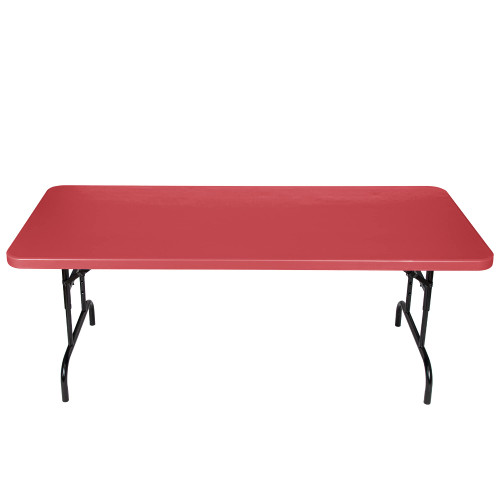 Adjustable-Height Commercial-Grade Premium Industrial Folding Table, 6-Foot Pedestal-Leg Design with 17-Gauge Steel Frame and Thick Double-Wall Top (72" × 30", Red Top)