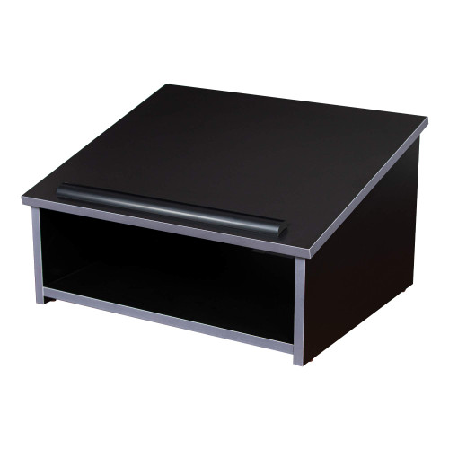 Core Slate Series Commercial-Grade Tabletop Lectern with Storage Shelf (Black, High-Pressure Laminate Top)