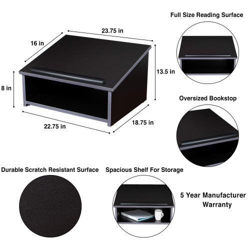 Core Slate Series Commercial-Grade Tabletop Lectern with Storage Shelf (Black, High-Pressure Laminate Top)
