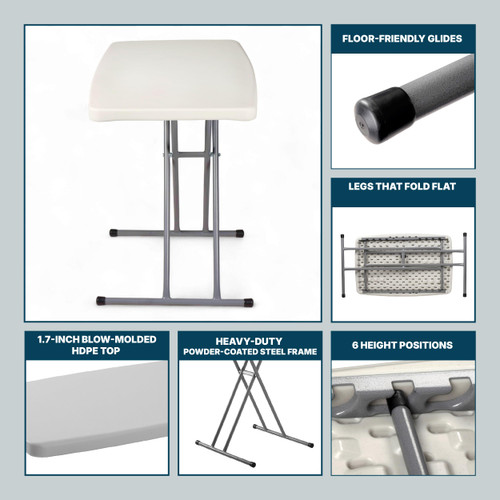 Personal Folding Table (30 x 20 in, 13 to 28 in Height, 6 Positions, Speckled Gray Top/Gray Frame)