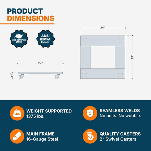 Folding Chair Dolly Black Powder Coated Steel Cart with Swiveling Casters (10 Chairs Fits OEF8100 and OEF9000 Series 1375 lb Capacity)