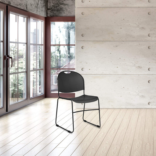 Ultra Compact Commercial Stack Chair (Simple Black, 4-Pack)