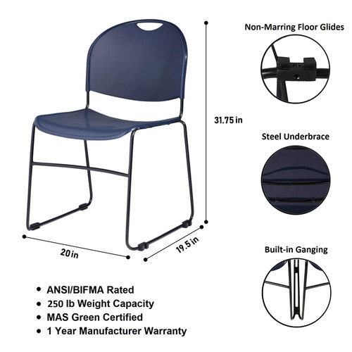 Ultra Compact Commercial Stack Chair (Navy Blue, 4-Pack)