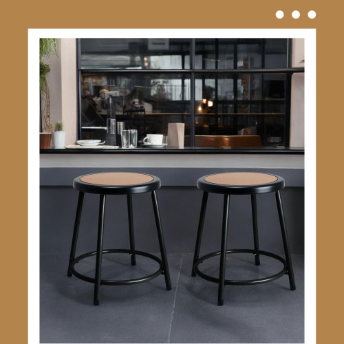 Premium Commercial-Grade All-Purpose Round Stool (18-inch Height, Black Frame, Masonite Wood Seat)