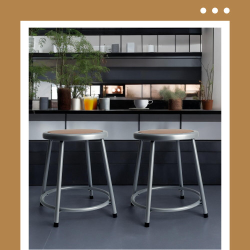 Premium Commercial-Grade All-Purpose Round Stool (18-inch Height, Gray Frame, Masonite Wood Seat)