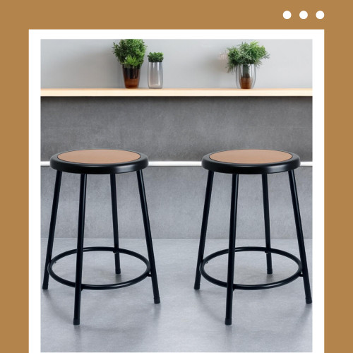Premium Commercial-Grade All-Purpose Round Stool (24-inch Height, Black Frame, Masonite Wood Seat)