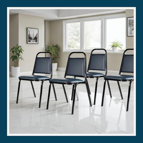 Banquet Chairs Premium Commercial Seating (4 Pack, Vinyl, Midnight Blue, Black Frame)