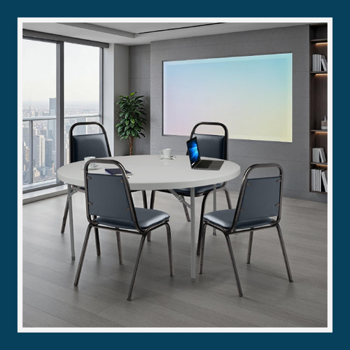 Banquet Chairs Premium Commercial Seating (4 Pack, Vinyl, Midnight Blue, Black Frame)