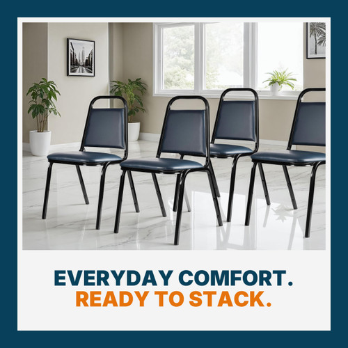 Banquet Chairs Premium Commercial Seating (4 Pack, Vinyl, Midnight Blue, Black Frame)
