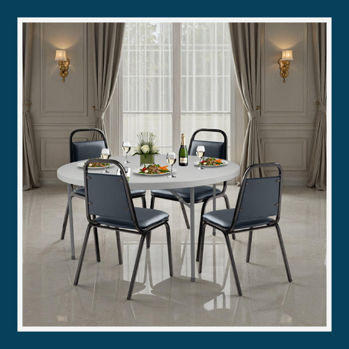 Banquet Chairs Premium Commercial Seating (4 Pack, Vinyl, Midnight Blue, Black Frame)