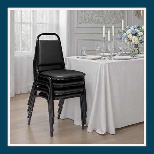 Banquet Chairs Premium Commercial Seating (4 Pack, Vinyl, Panther Black, Black Frame)