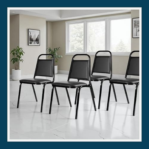Banquet Chairs Premium Commercial Seating (4 Pack, Vinyl, Panther Black, Black Frame)