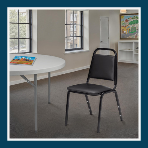 Banquet Chairs Premium Commercial Seating (4 Pack, Vinyl, Panther Black, Black Frame)