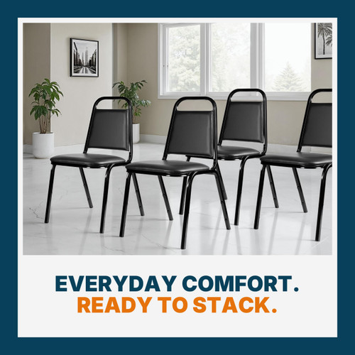 Banquet Chairs Premium Commercial Seating (4 Pack, Vinyl, Panther Black, Black Frame)