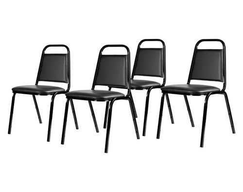 Banquet Chairs Premium Commercial Seating (4 Pack, Vinyl, Panther Black, Black Frame)