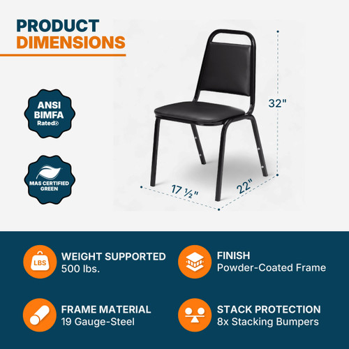 Banquet Chairs Premium Commercial Seating (4 Pack, Vinyl, Panther Black, Black Frame)