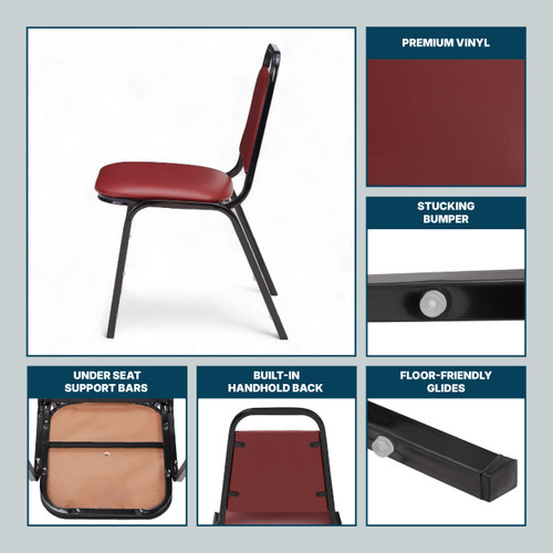 Banquet Chairs Premium Commercial Seating (4 Pack, Vinyl, Pleasant Burgundy, Black Frame)
