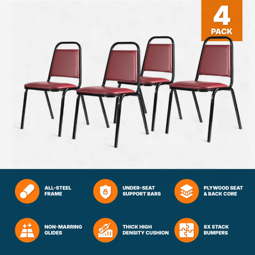 Banquet Chairs Premium Commercial Seating (4 Pack, Vinyl, Pleasant Burgundy, Black Frame)