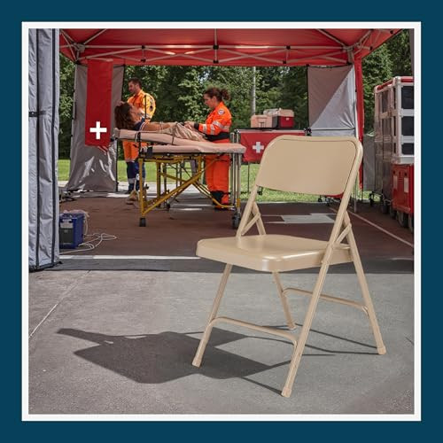 All-Steel Heavy-Duty Folding Chairs, Commercial-Grade Metal Chairs with Dual Braces, 500 lb Capacity (4-Pack, Beige)