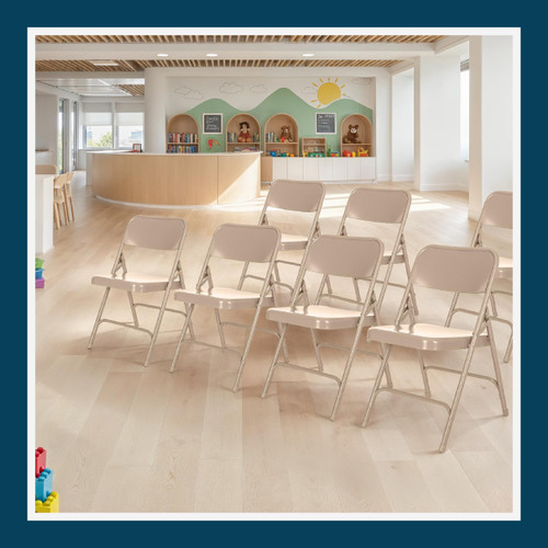 All-Steel Heavy-Duty Folding Chairs, Commercial-Grade Metal Chairs with Dual Braces, 500 lb Capacity (4-Pack, Beige)