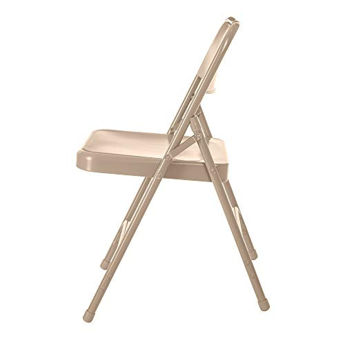 All-Steel Heavy-Duty Folding Chairs, Commercial-Grade Metal Chairs with Dual Braces, 500 lb Capacity (4-Pack, Beige)