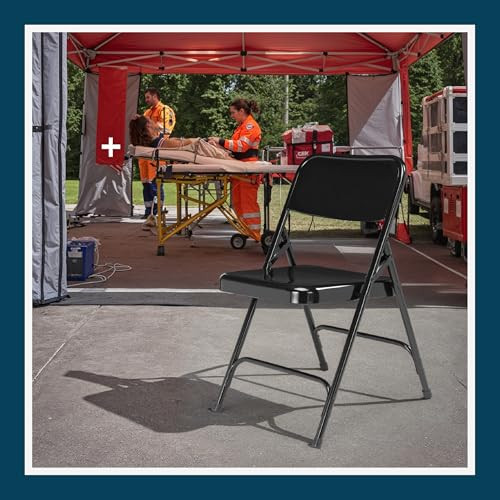 All-Steel Heavy-Duty Folding Chairs, Commercial-Grade Metal Chairs with Dual Braces, 500 lb Capacity (4-Pack, Black)