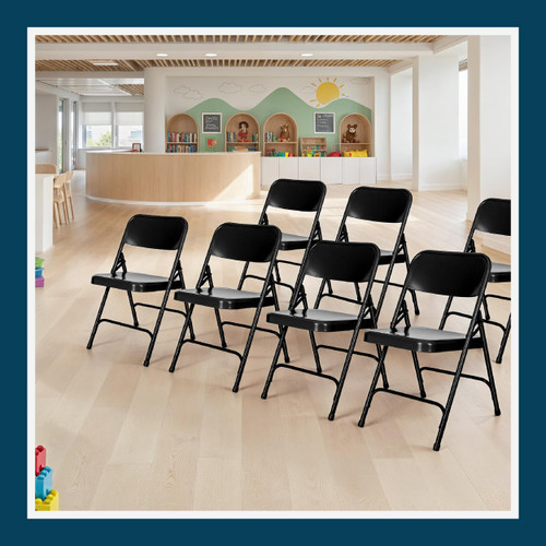 All-Steel Heavy-Duty Folding Chairs, Commercial-Grade Metal Chairs with Dual Braces, 500 lb Capacity (4-Pack, Black)