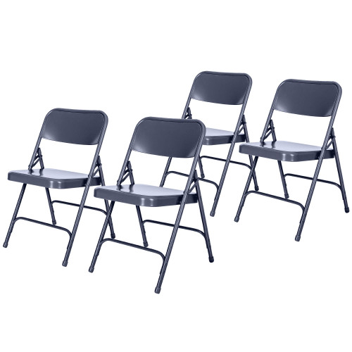 All-Steel Heavy-Duty Folding Chairs, Commercial-Grade Metal Chairs with Dual Braces, 500 lb Capacity (4-Pack, Blue)