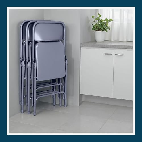 All-Steel Heavy-Duty Folding Chairs, Commercial-Grade Metal Chairs with Dual Braces, 500 lb Capacity (4-Pack, Blue)