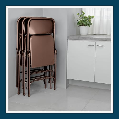 All-Steel Heavy-Duty Folding Chairs, Commercial-Grade Metal Chairs with Dual Braces, 500 lb Capacity (4-Pack, Brown)