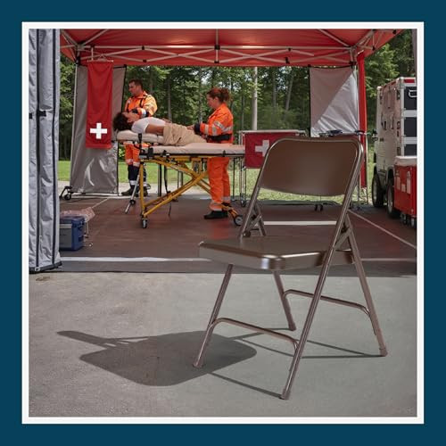 All-Steel Heavy-Duty Folding Chairs, Commercial-Grade Metal Chairs with Dual Braces, 500 lb Capacity (4-Pack, Brown)