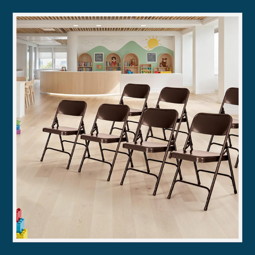 All-Steel Heavy-Duty Folding Chairs, Commercial-Grade Metal Chairs with Dual Braces, 500 lb Capacity (4-Pack, Brown)