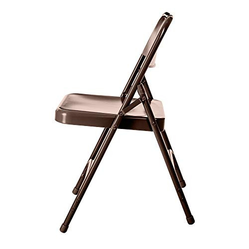 All-Steel Heavy-Duty Folding Chairs, Commercial-Grade Metal Chairs with Dual Braces, 500 lb Capacity (4-Pack, Brown)